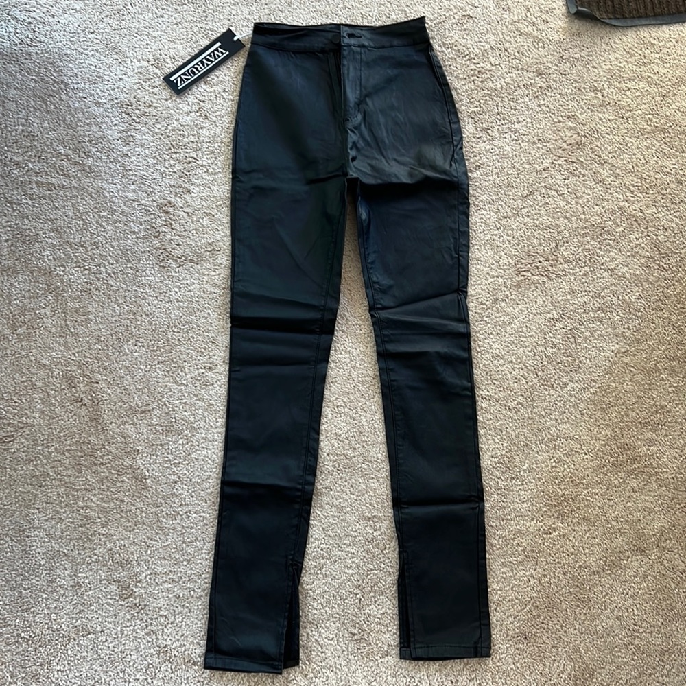Black faux leather pants